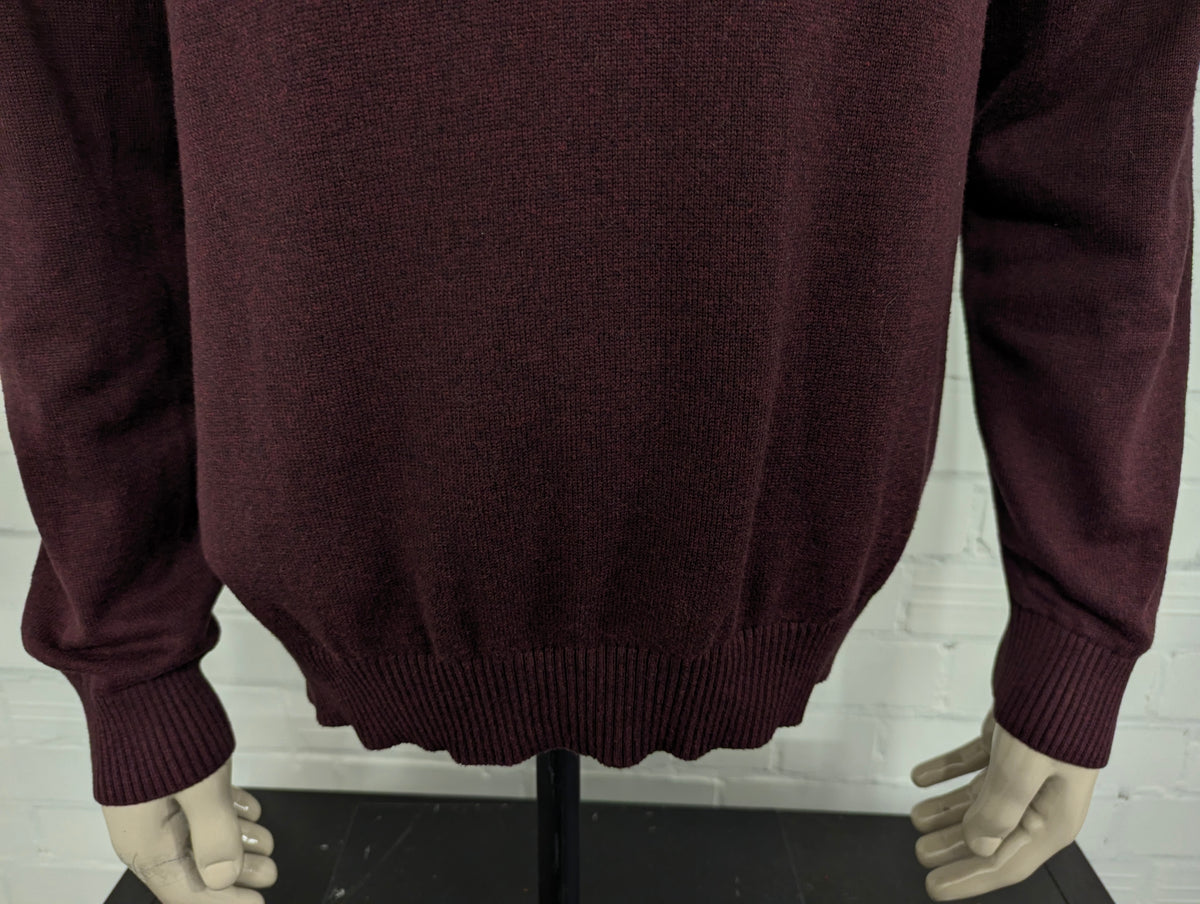 Nautica Quarter Zip trui met korte rits. Bordeaux Donker Blauw gemêleerd. Maat L.