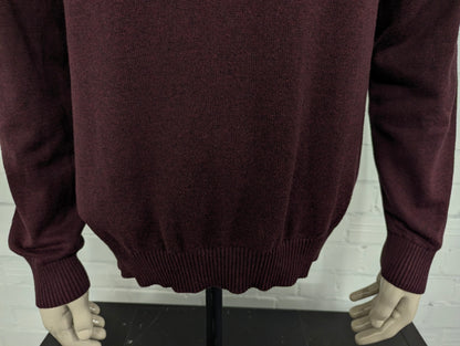 Nautica Quarter Zip trui met korte rits. Bordeaux Donker Blauw gemêleerd. Maat L.