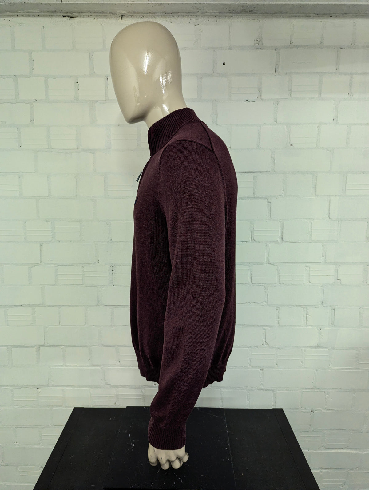 Nautica Quarter Zip trui met korte rits. Bordeaux Donker Blauw gemêleerd. Maat L.