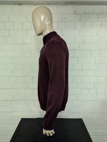 Nautica Quarter Zip trui met korte rits. Bordeaux Donker Blauw gemêleerd. Maat L.