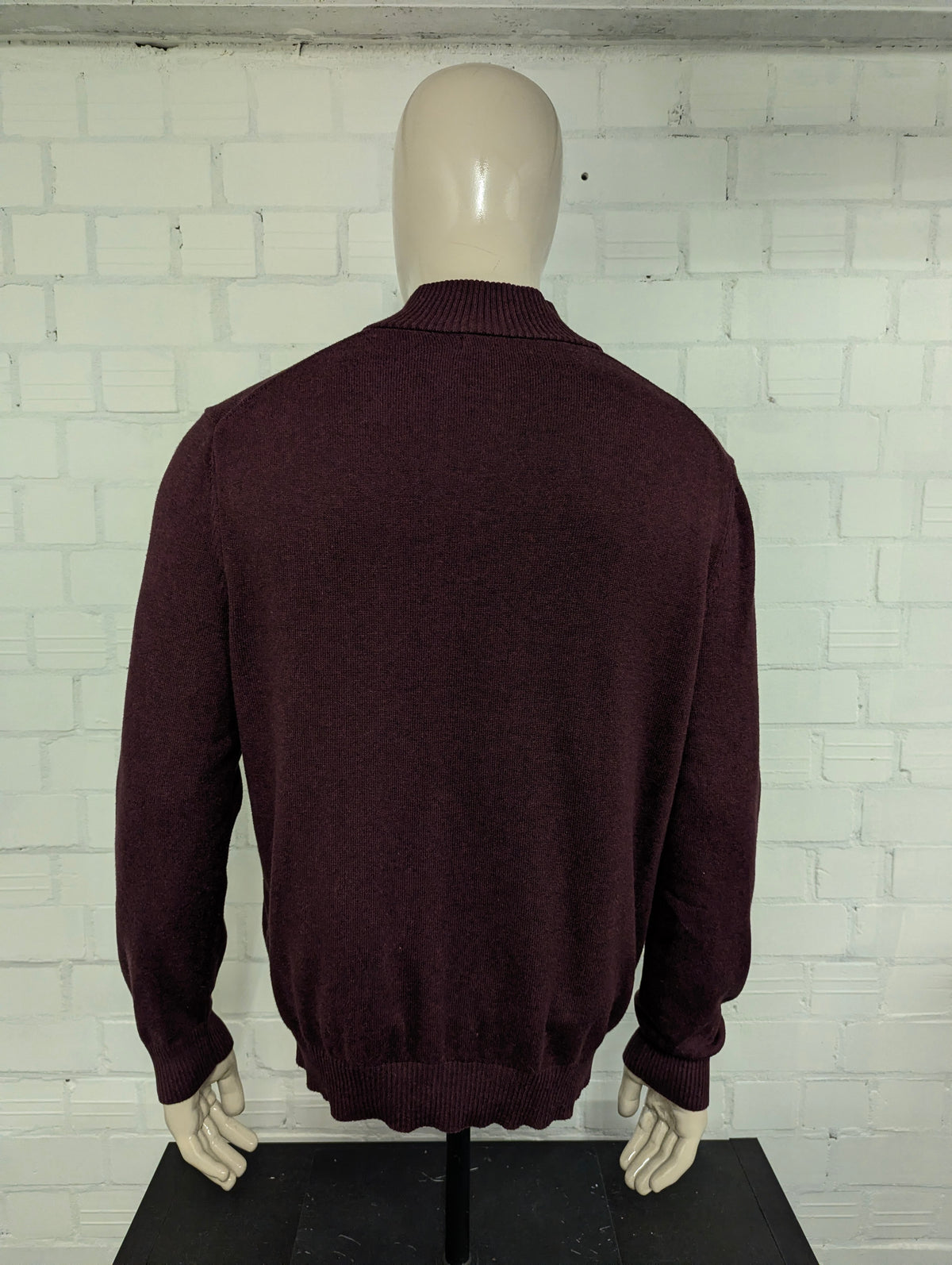 Nautica Quarter Zip trui met korte rits. Bordeaux Donker Blauw gemêleerd. Maat L.
