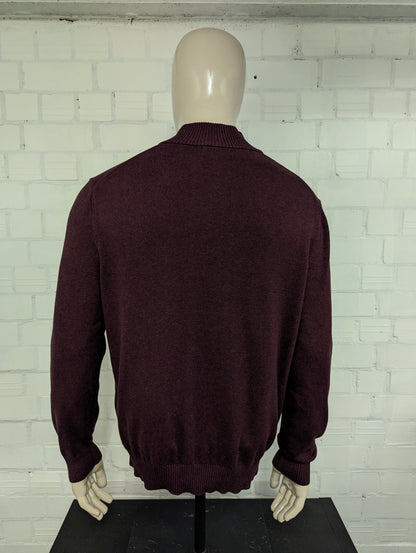 Nautica Quarter Zip trui met korte rits. Bordeaux Donker Blauw gemêleerd. Maat L.