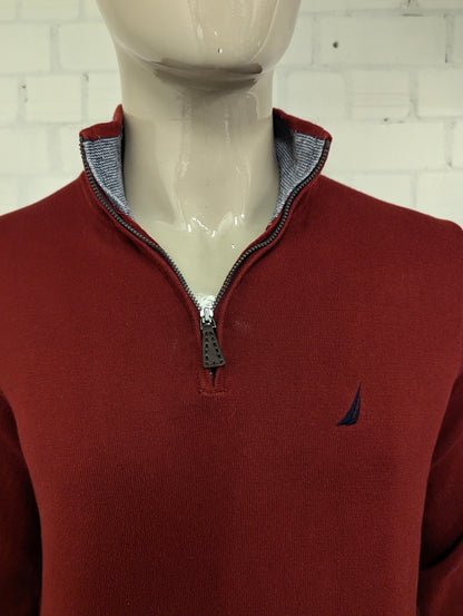 Nautica Quarter Zip trui met korte rits. Donker Rood gekleurd. Maat L.