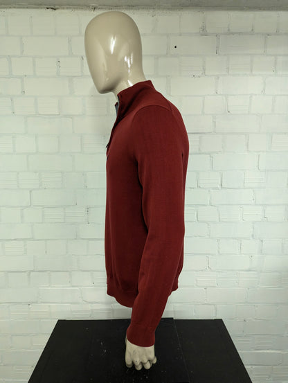 Nautica Quarter Zip trui met korte rits. Donker Rood gekleurd. Maat L.