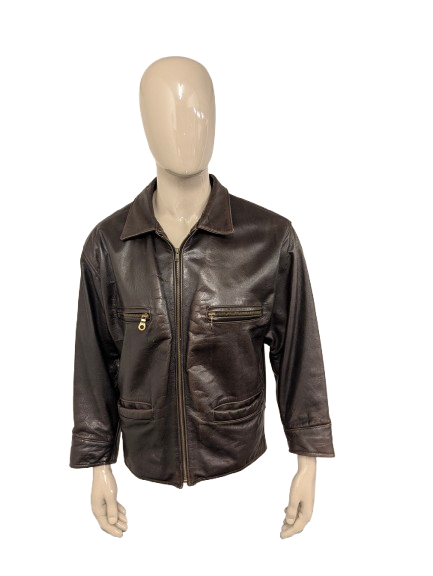 Classic Mauritius Leren jas / jack. Donker Bruin gekleurd. Maat L. #823.