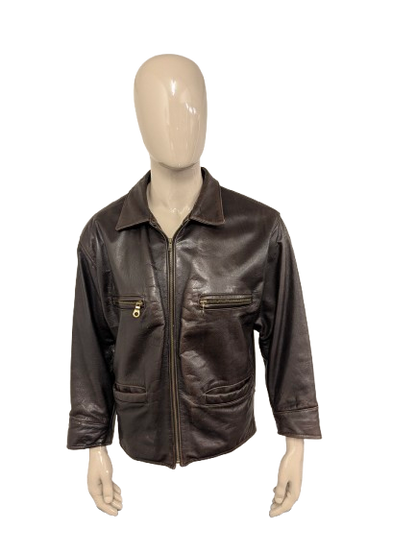Classic Mauritius Leren jas / jack. Donker Bruin gekleurd. Maat L. #823.