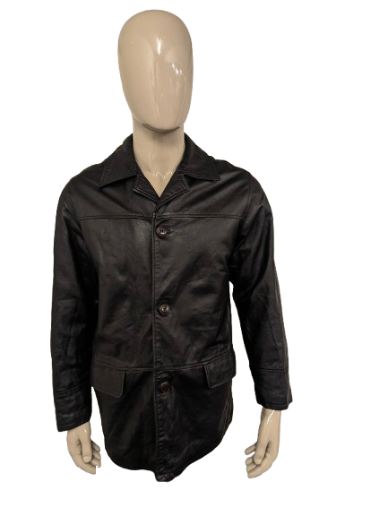 Vintage Vera Pelle leren jas / jack met knopen. Zwart gekleurd. Maat M.