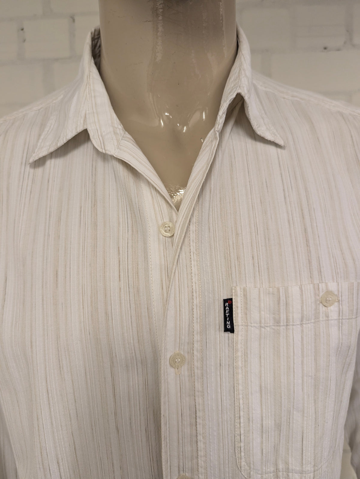 Vintage Rafting overhemd. Wit Beige Grijs gestreept. Maat L.