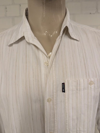 Vintage Rafting overhemd. Wit Beige Grijs gestreept. Maat L.