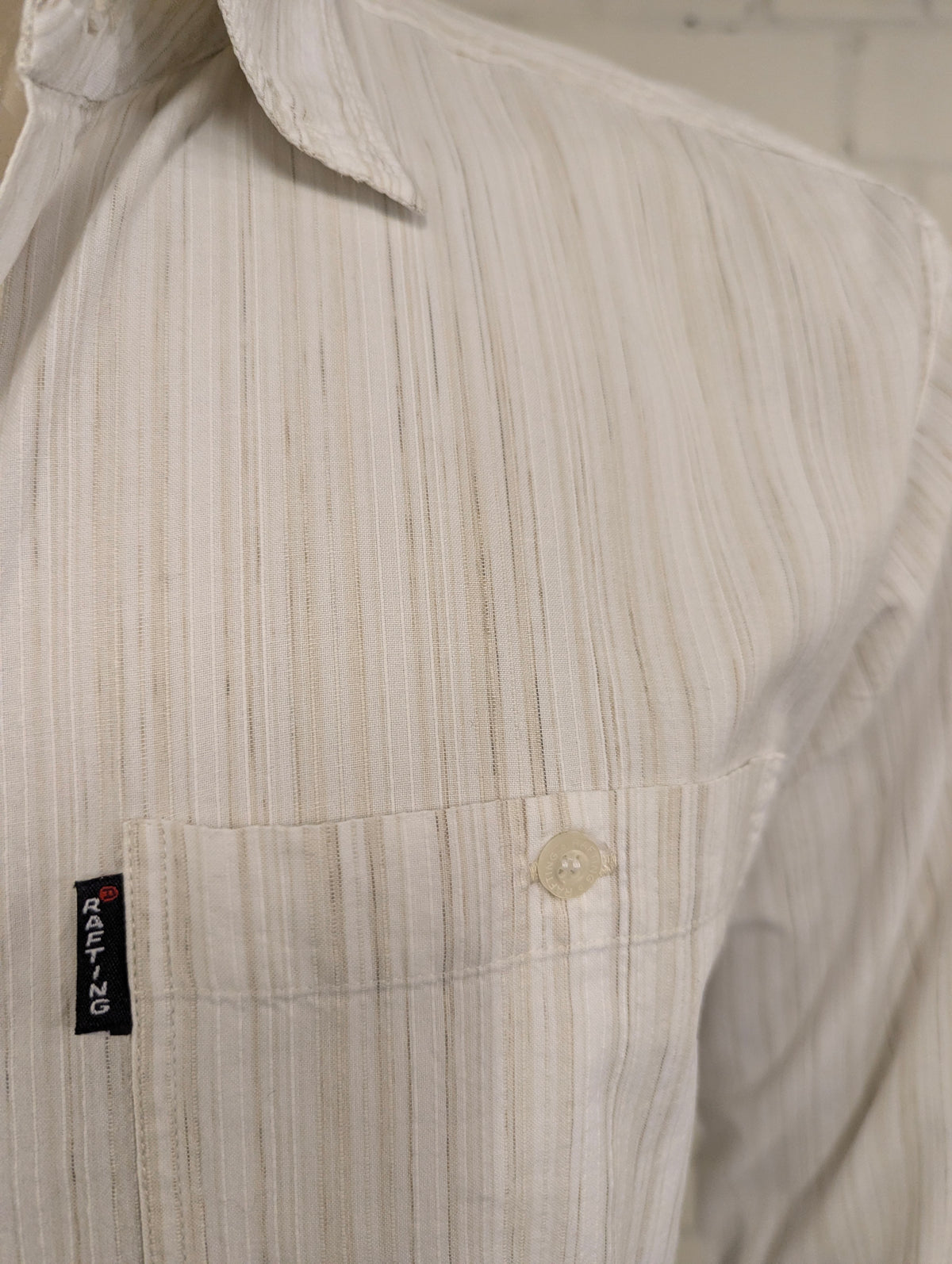 Vintage Rafting overhemd. Wit Beige Grijs gestreept. Maat L.