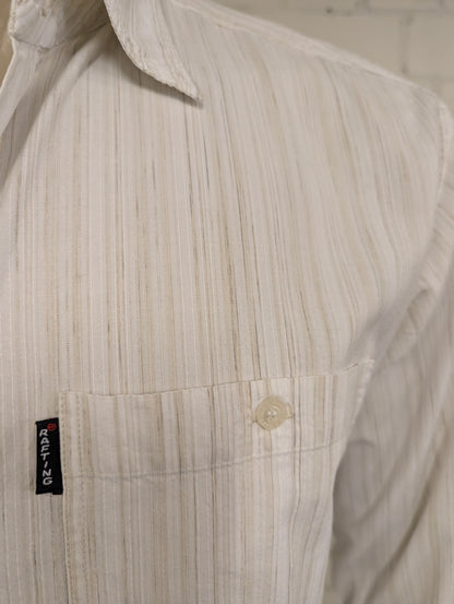 Vintage Rafting overhemd. Wit Beige Grijs gestreept. Maat L.