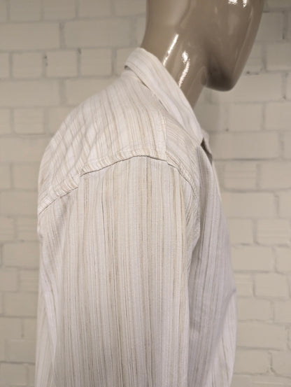 Vintage Rafting overhemd. Wit Beige Grijs gestreept. Maat L.