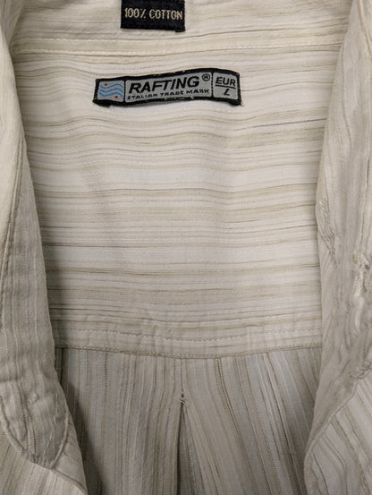 Vintage Rafting overhemd. Wit Beige Grijs gestreept. Maat L.