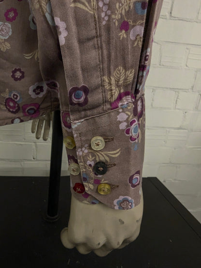 Hans Ubbink overhemd. Lila Paars Blauw Kaki Bloemen print. Maat L. (XL)