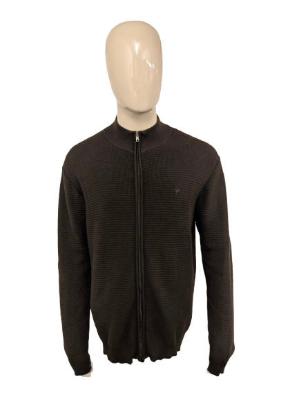 Campbell vest. Donker Bruin voelbaar gestreept motief. Maat XL.
