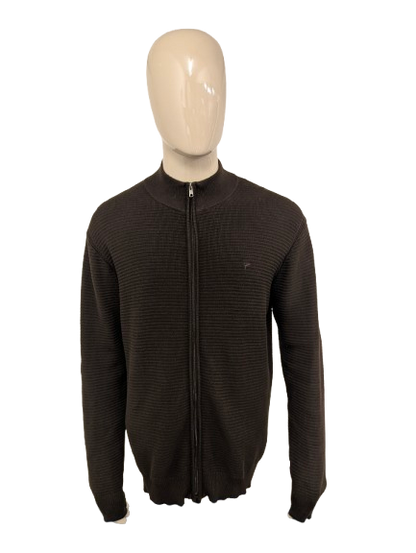 Campbell vest. Donker Bruin voelbaar gestreept motief. Maat XL.