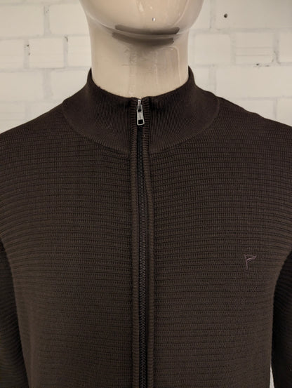 Campbell vest. Donker Bruin voelbaar gestreept motief. Maat XL.