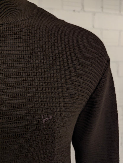 Campbell vest. Donker Bruin voelbaar gestreept motief. Maat XL.