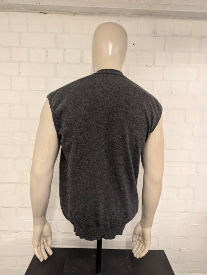 Vintage Freemans Wollen spencer / gilet. Geel Grijze Argyle motief. Maat L. 80% Wol.