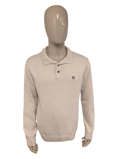 Chaps trui met knopen. Beige gemêleerd. Maat L.
