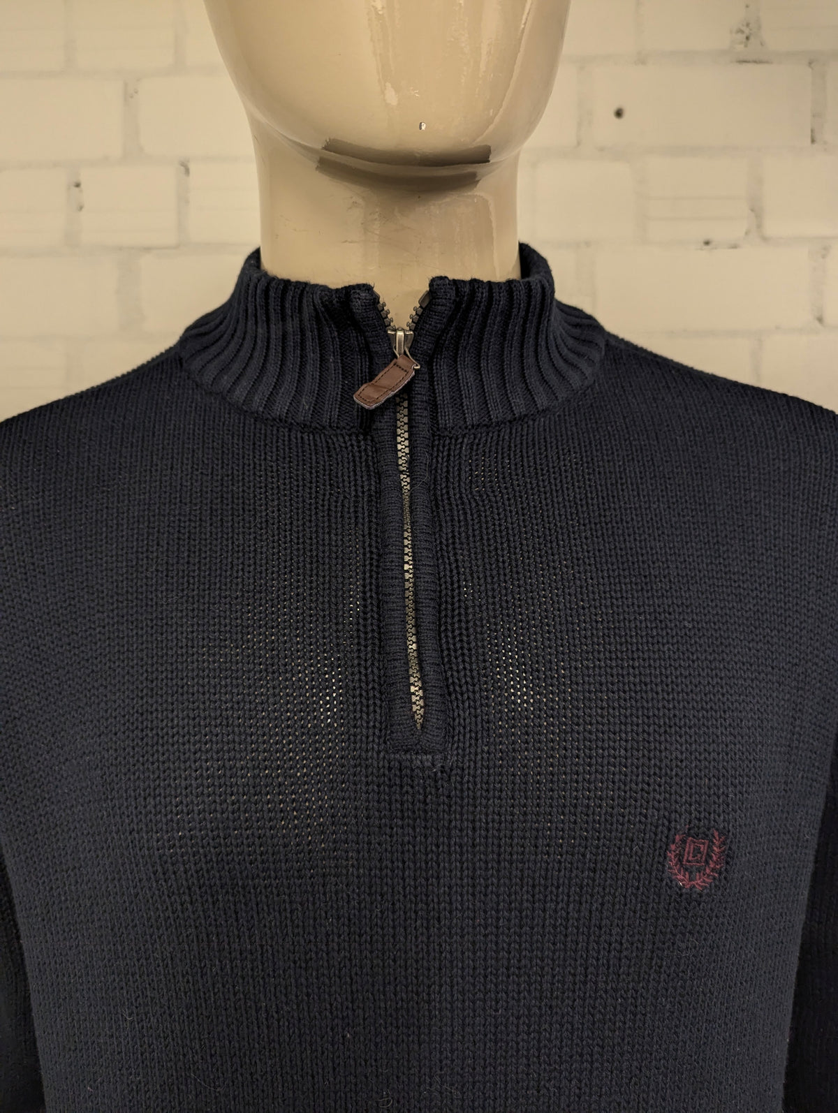 Chaps Quarter Zip trui met korte rits. Donker Blauw gekleurd. Maat XL.