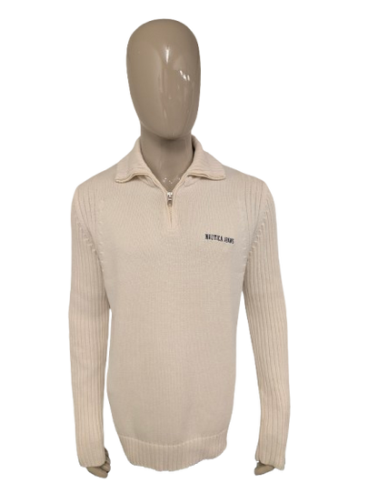 Nautica jeans Quarter zit trui met korte rits. Beige gekleurd. Maat XL.