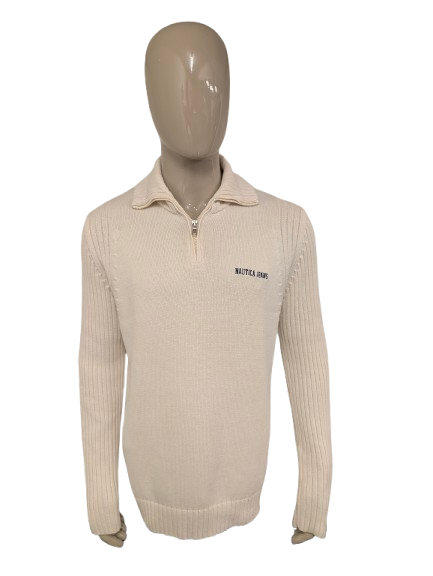 Nautica jeans Quarter zit trui met korte rits. Beige gekleurd. Maat XL.