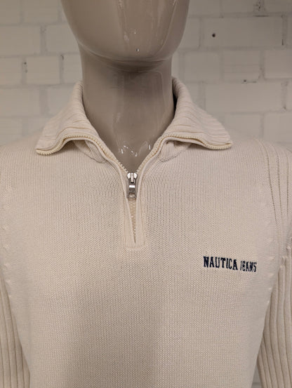 Nautica jeans Quarter zit trui met korte rits. Beige gekleurd. Maat XL.