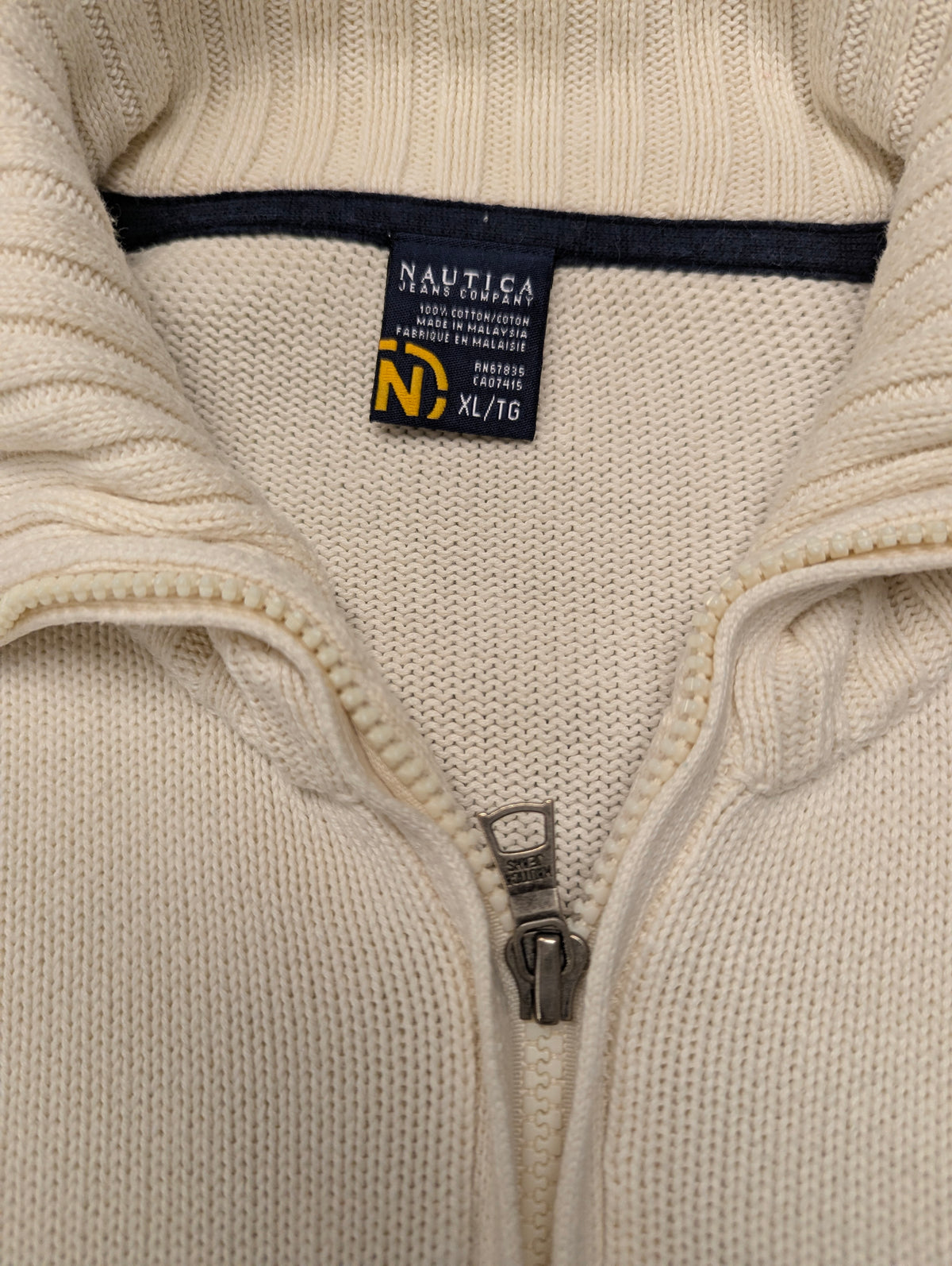 Nautica jeans Quarter zit trui met korte rits. Beige gekleurd. Maat XL.