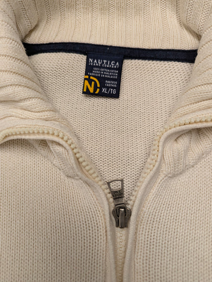 Nautica jeans Quarter zit trui met korte rits. Beige gekleurd. Maat XL.