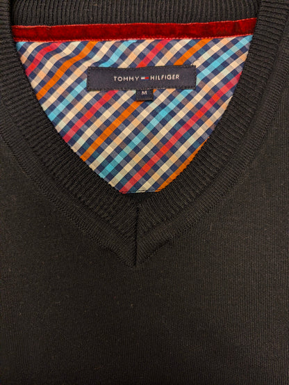 Tommy Hilfiger Wollen trui met V-Hals. Donker Blauw gekleurd. Maat M. 100% Wol.
