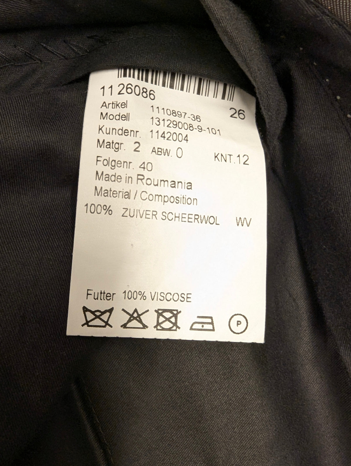Jaguar Wollen Kostuum. Grijs gemêleerd. Maat 26 (52/L).