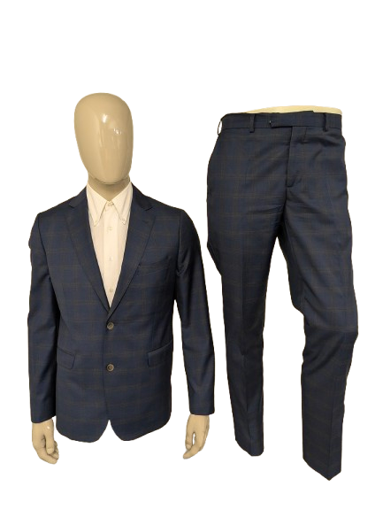 Gentiluomo Wollen Kostuum. Blauw Grijs gemêleerd. Maat 52/L.  slim fit. type verona.