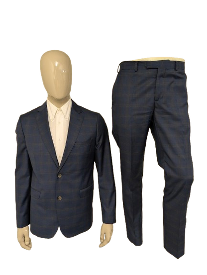 Gentiluomo Wollen Kostuum. Blauw Grijs gemêleerd. Maat 52/L.  slim fit. type verona.