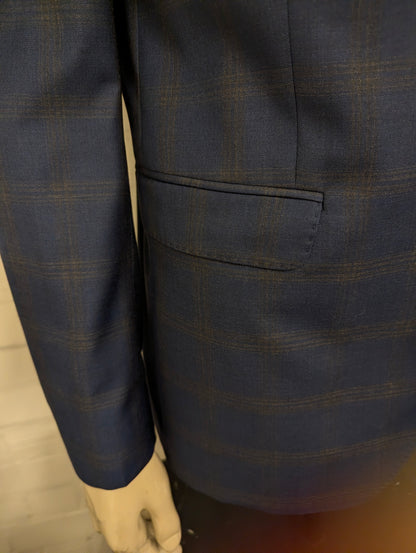 Gentiluomo Wollen Kostuum. Blauw Grijs gemêleerd. Maat 52/L.  slim fit. type verona.
