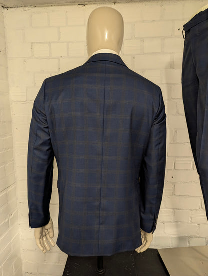 Gentiluomo Wollen Kostuum. Blauw Grijs gemêleerd. Maat 52/L.  slim fit. type verona.