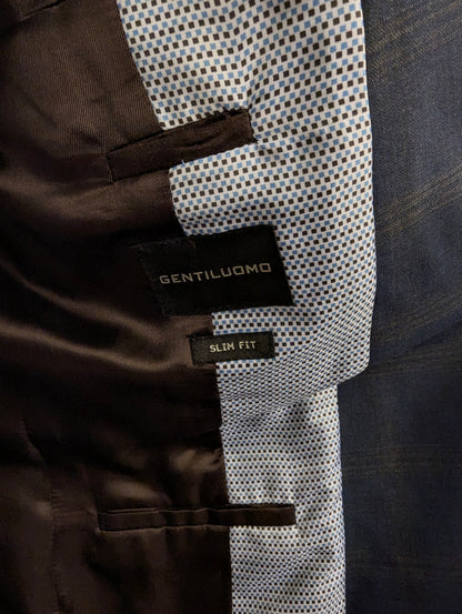 Gentiluomo Wollen Kostuum. Blauw Grijs gemêleerd. Maat 52/L.  slim fit. type verona.