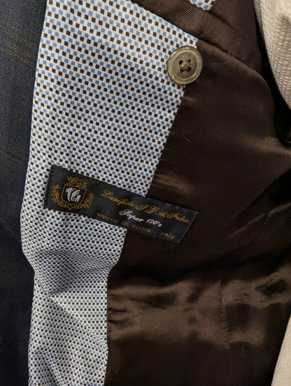 Gentiluomo Wollen Kostuum. Blauw Grijs gemêleerd. Maat 52/L.  slim fit. type verona.