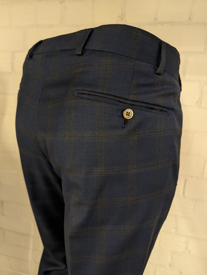 Gentiluomo Wollen Kostuum. Blauw Grijs gemêleerd. Maat 52/L.  slim fit. type verona.