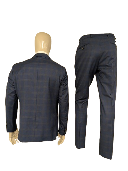 Gentiluomo Wollen Kostuum. Blauw Grijs gemêleerd. Maat 52/L.  slim fit. type verona.