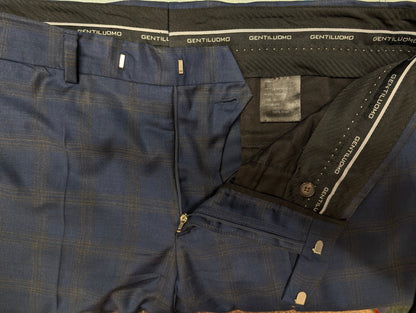 Gentiluomo Wollen Kostuum. Blauw Grijs gemêleerd. Maat 52/L.  slim fit. type verona.