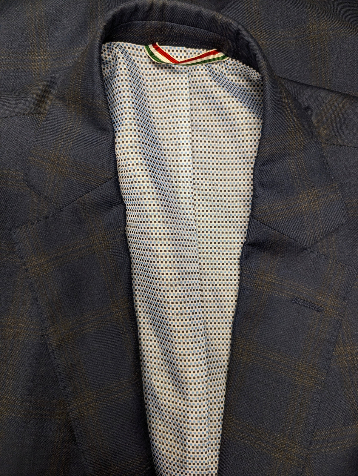 Gentiluomo Wollen Kostuum. Blauw Grijs gemêleerd. Maat 52/L.  slim fit. type verona.