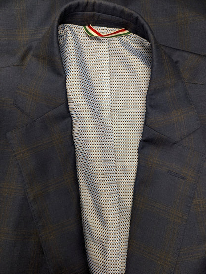 Gentiluomo Wollen Kostuum. Blauw Grijs gemêleerd. Maat 52/L.  slim fit. type verona.