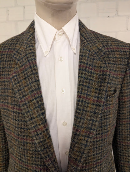 Benvenuto Harris Tweed colbert. Groen Rood Blauw motief. Maat 27 (54/L).
