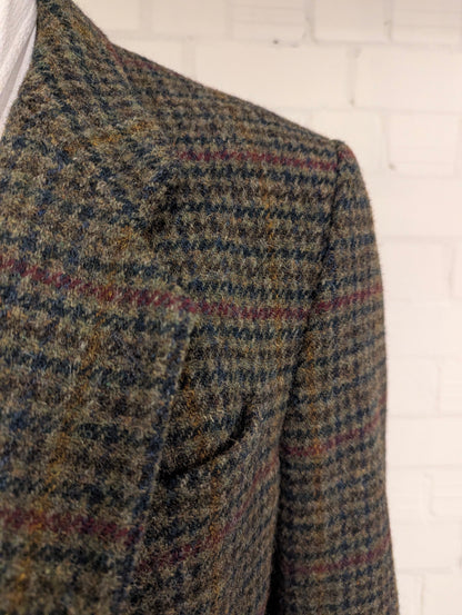 Benvenuto Harris Tweed colbert. Groen Rood Blauw motief. Maat 27 (54/L).