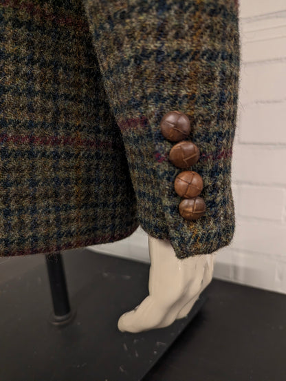 Benvenuto Harris Tweed colbert. Groen Rood Blauw motief. Maat 27 (54/L).