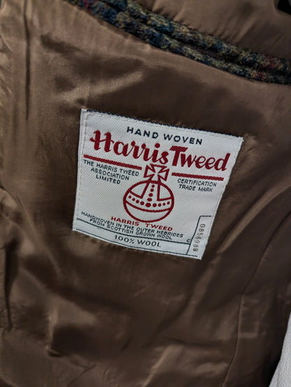 Benvenuto Harris Tweed colbert. Groen Rood Blauw motief. Maat 27 (54/L).