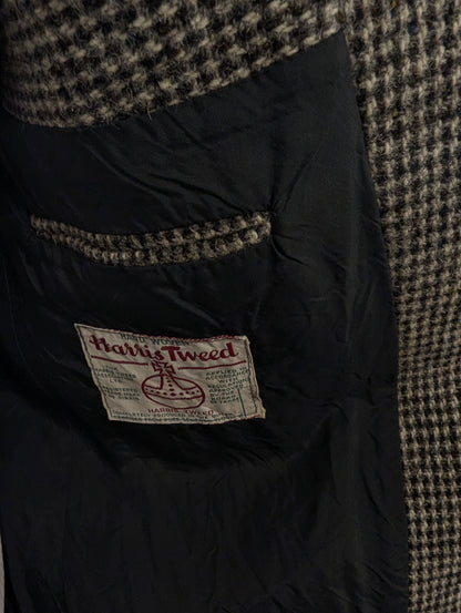 Giacca in Harris Tweed. Nero Grigio Beige con macchioline colorate. Taglia 50. #902.