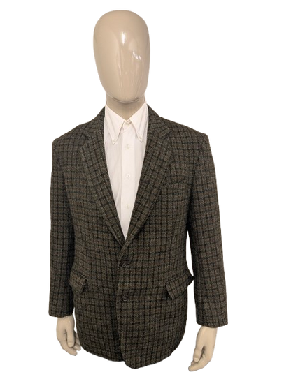 Harris Tweed colbert. Groen Bruin Zwart motief. Maat 54. #901.