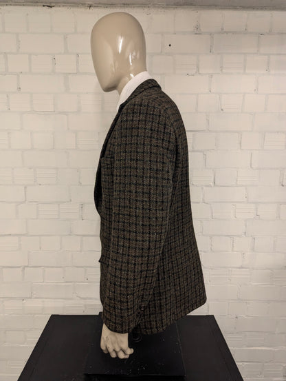 Harris Tweed colbert. Groen Bruin Zwart motief. Maat 54. #901.